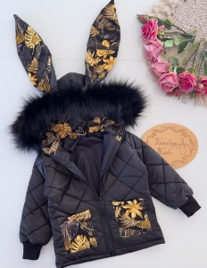 Kurtka zimowa CZARNA + ZŁOTE LIŚCIE