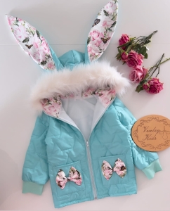 Kurtka jesienna MIĘTOWA + KWIATY Z MOTYLEM