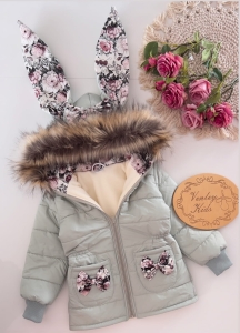 Płaszczyk pistacja z retro kwiat zimowy