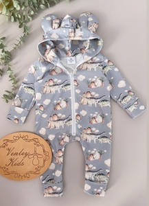 Rampers z kapturem na zamek rosnący DINOZAURY 