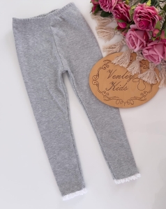 Leginsy prążek melanż siwy z koronka