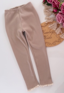 Leginsy prążek beż z koronka