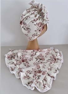 Turban z chustką NEWBIE KREM + koronka