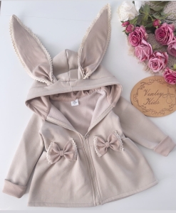 Płaszczyk Królik beż z prążkiem i koronką
