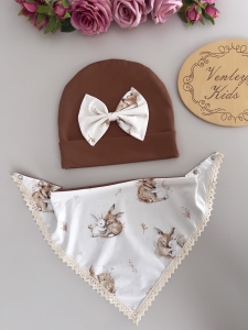 Czapka z chustką brąz z sarenki