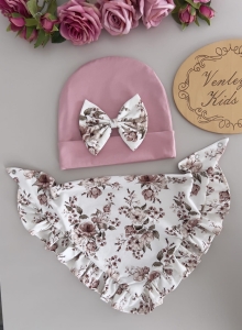 Czapka z chustką kwarc z newbie krem