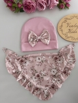 Czapka z chustką kwarc z newbie pink