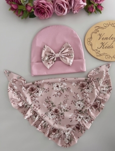 Czapka z chustką kwarc z newbie pink