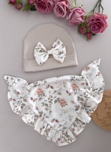 Czapka z chustką beż z delikatność 