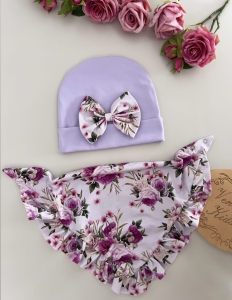 Czapka z chustką lila z liliowy raj