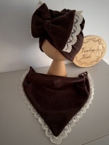 Turban z chustką czekolada z koronką