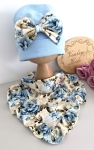 Czapka z chustką baby blue + błękit kwiat