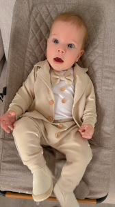 Garniturek beż z bielą 3 el 