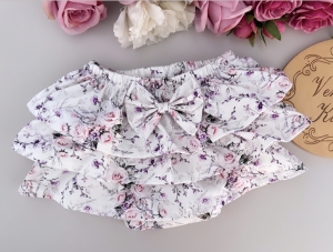 Spódniczka falbaniasta fioletowe kwiatuszki bloomers  