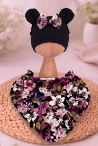 Czapka chusta opaska śliwka + magiczny ogród