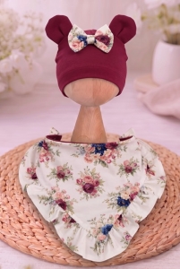 Czapka chusta opaska bordo + burgund bukiety