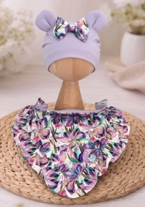 Czapka chusta opaska lila + kolorowe liście