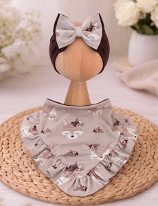 Czapka chusta opaska czekolada + lisek boho