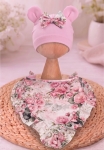 Czapka chusta opaska  puder + różany ogród