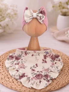 Czapka chusta opaska kwarc + roses + koronka