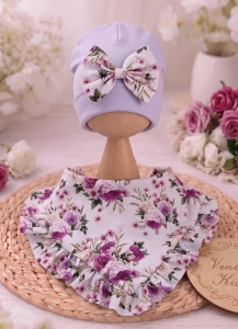 Czapka z chustką lila z liliowy raj 