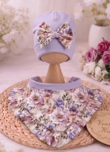 Czapka z chustką lila z fantazja 