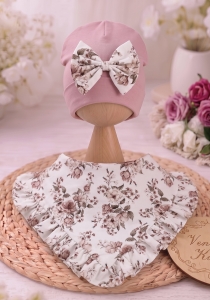 Czapka z chustką kwarc z newbie krem