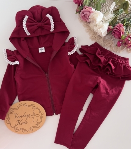 SET bordo falbanki koronki 2 el