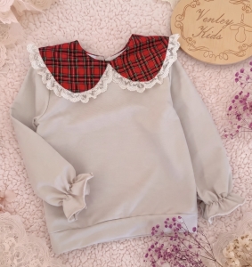 Bluza beż + kratka świąteczna z koronką