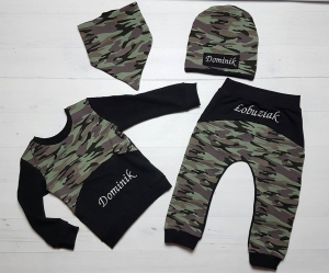 Komplecik moro z czarnym 4 el