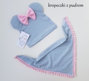 Komplecik z uszami i kokardką w kropeczki