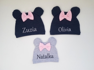 Czapeczka z uszami z wyhaftowanym imieniem