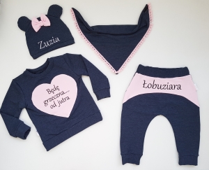 Komplecik granatowo pudrowy