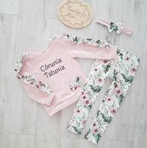 Zestaw garden z brudnym różem 3 el falbanki