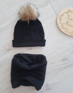 Zestaw ZIMOWY  prążkowany z pomponem 