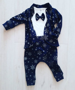 Garniturek śnieżki na granacie 3 el