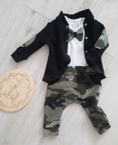 Garniturek czarny z moro 3 el 