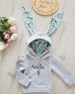 Bluza królik z miętowymi kwiatkami  
