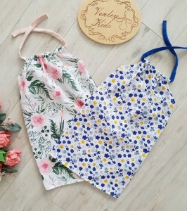 Sukienka MUŚLIN garden i chabrowe kwiatuszki