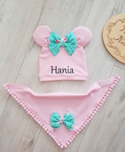 Czapka z uszami + chusta IMIĘ