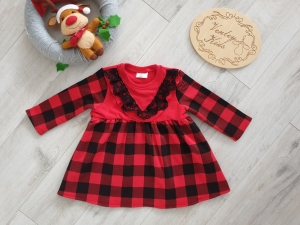 Sukienka czerwona kratka z koronką