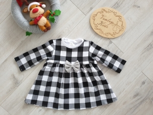 Sukienka czarna kratka z kokardką 