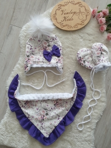 KWIATUSZKI FIOLET zestaw zimowy 3 el   