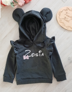 Bluza grafit z uszami i falbankami 