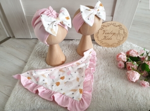 Flamingi gold zestaw wiosenny turban z chustką 009 