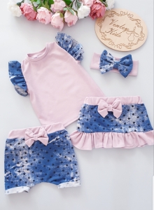 Komplecik letni kropeczki jeans LATO 