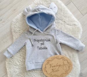 BLUZA  z kapturem i uszami siwy z błękitem 