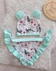 Czapka z chustą GARDEN z falbanką i uszami