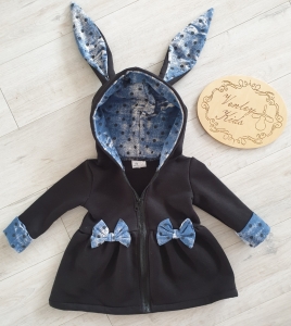 Płaszczyk Królik czarny z jeans kropki